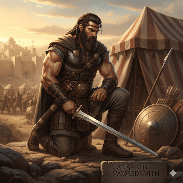 Ilustração de Héber afiando sua espada