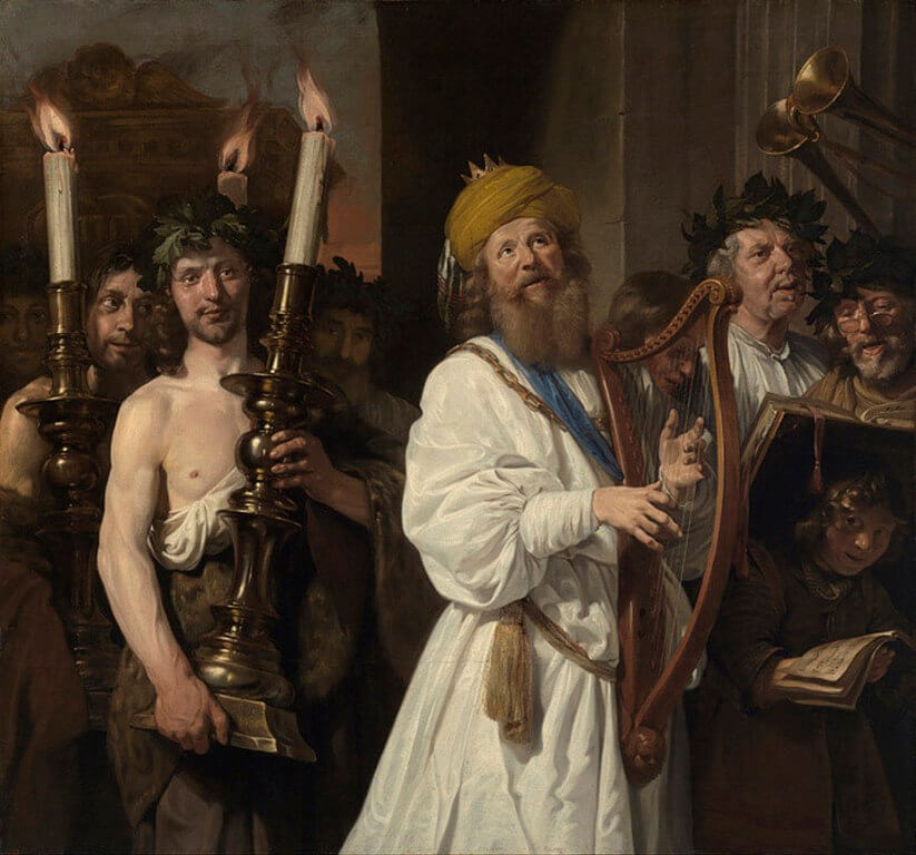 Rei Davi tocando harpa por Jan de Bray , 1670