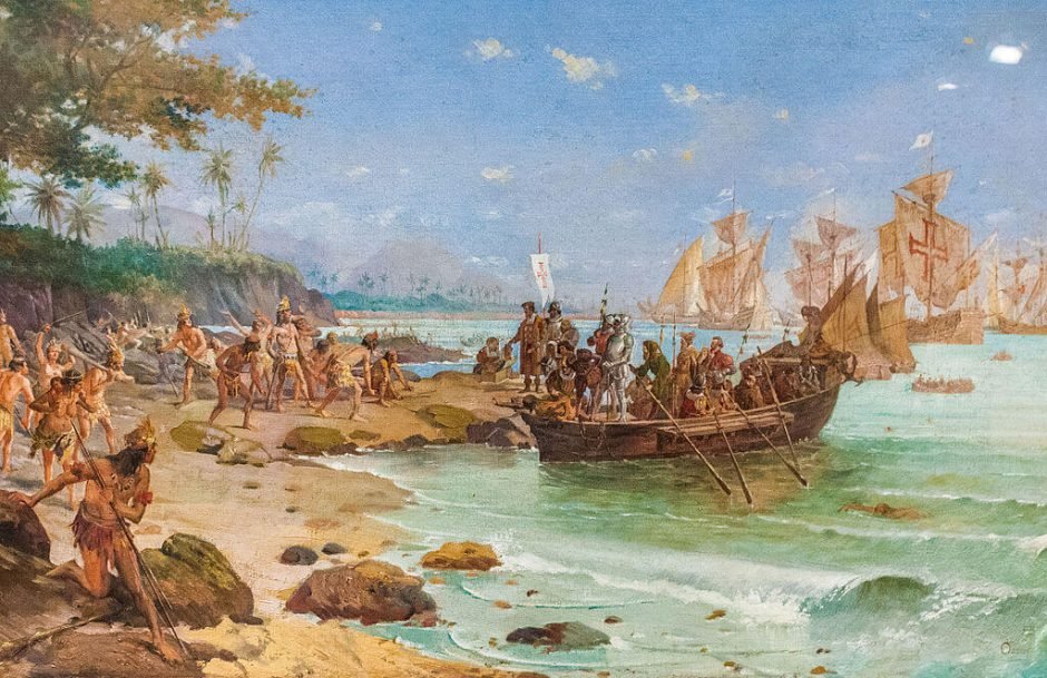 Desembarque de Cabral em Porto Seguro (óleo sobre tela); autor: Oscar Pereira da Silva, 1904. Acervo do Museu Histórico Nacional, Rio de Janeiro