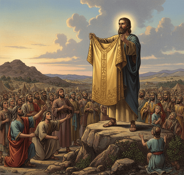 Ilustração de Gideão levantando o manto sacerdotal diante dos israelitas