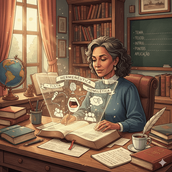 Ilustração representando o estudo da homilética