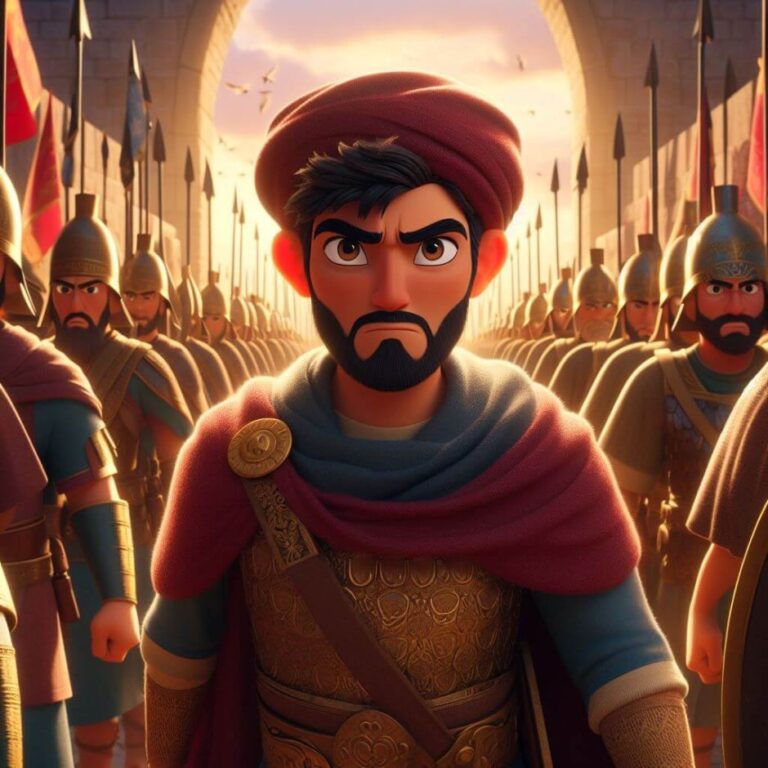 Ilustração de Jéter, personagem bíblico durante batalha