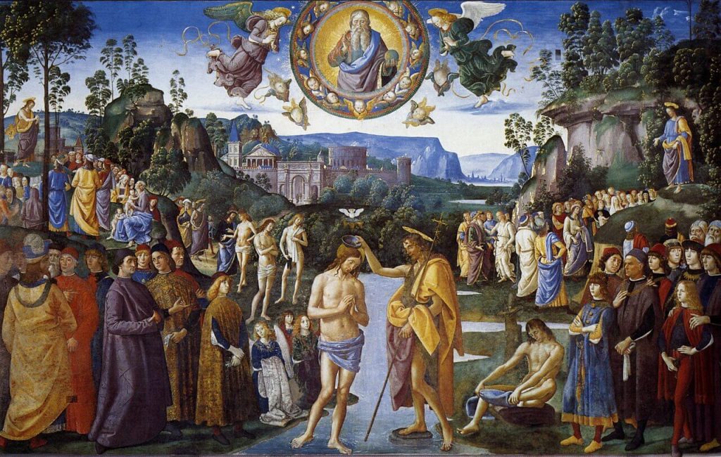 Batismo de Cristo 1481-1483. Por Perugino, na Capela Sistina, no Vaticano