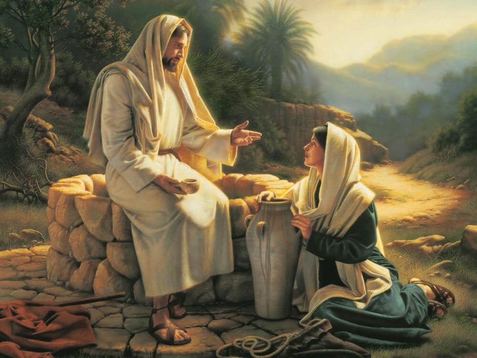 Ilustracao de Jesus conversando com a mulher samaritana Ilustração de Jesus conversando com a mulher samaritana