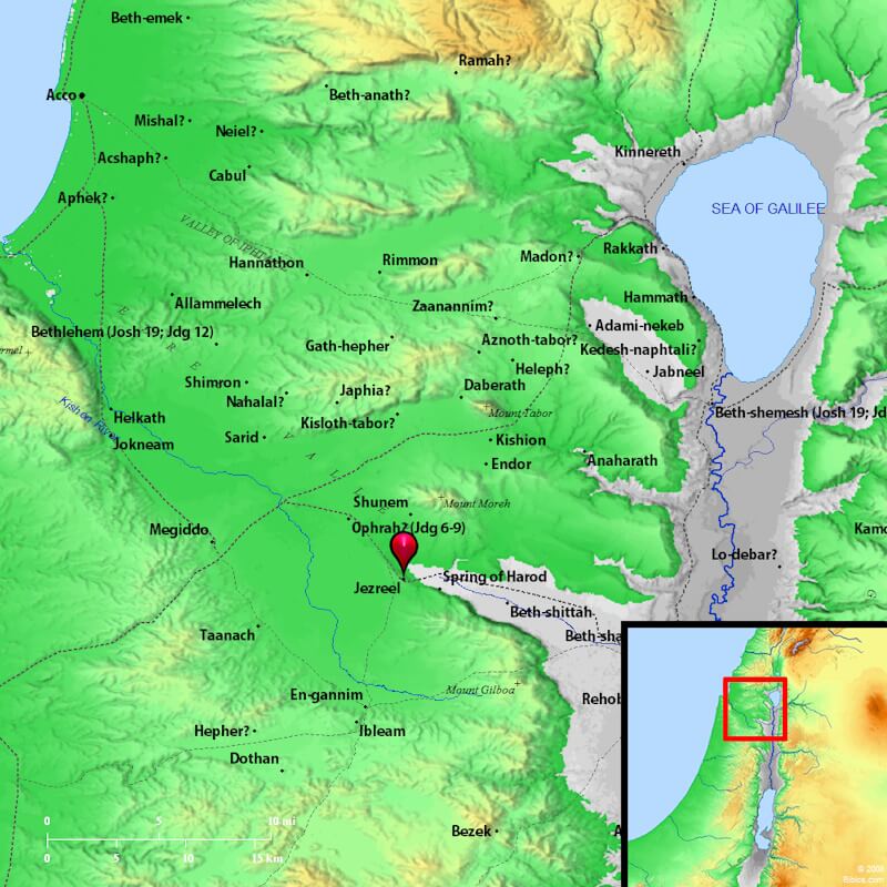 Mapa das cidades do Vale de Jezreel