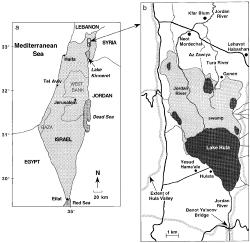 Mapa do Vale de Hula no norte de Israel