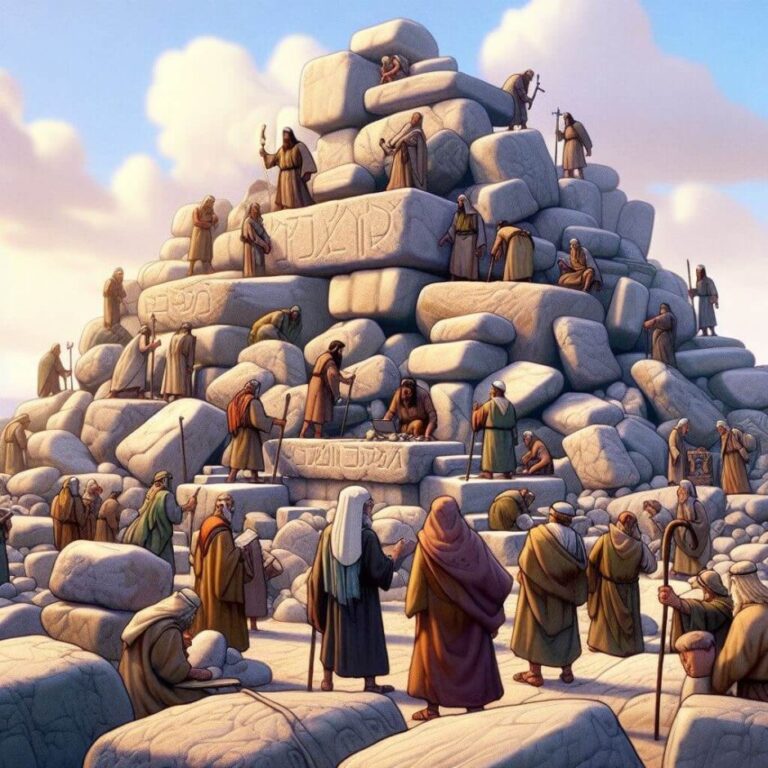 Ilustração de israelitas construindo uma cidade de pedras