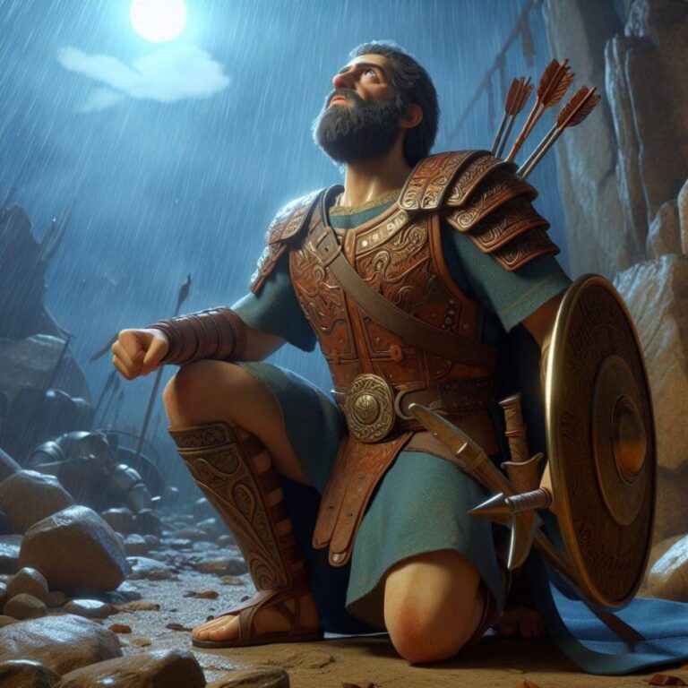 Juiz Jefté ajoelhado realizando o voto de Jefté