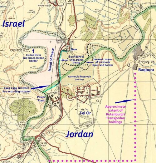 Fronteira Israel-Jordânia na confluência dos rios Jordão e Jarmuque