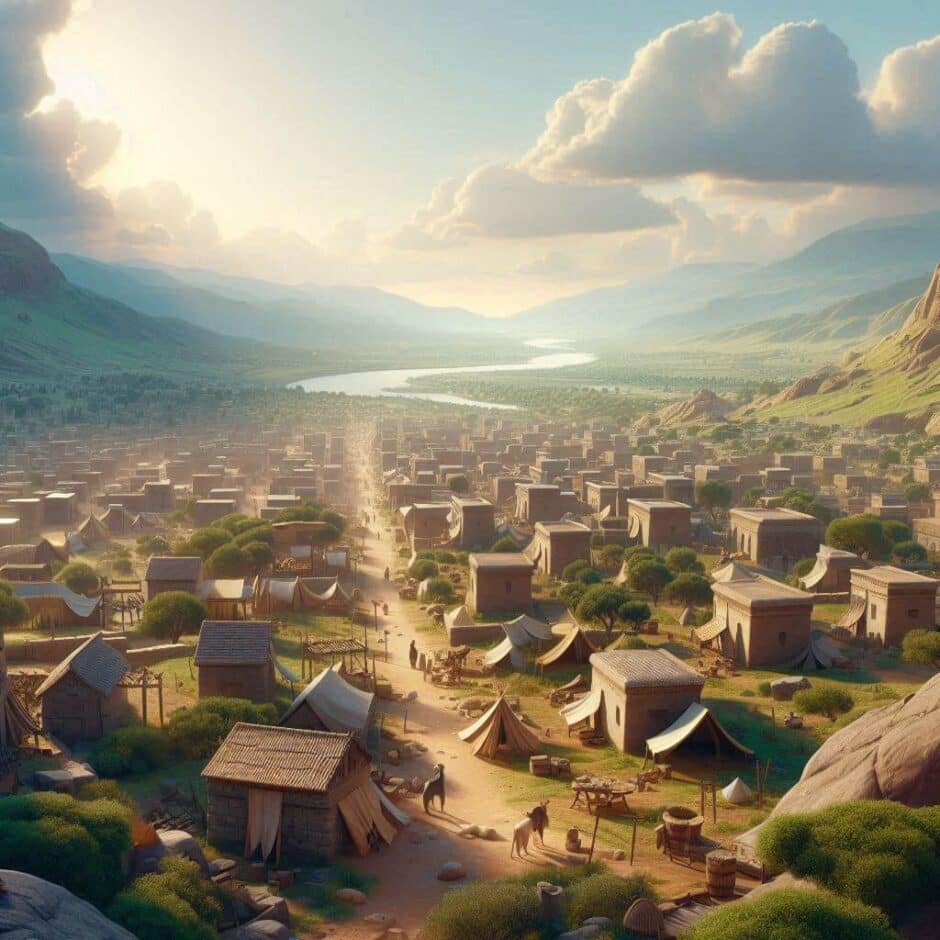 Ilustração da pequena cidade bíblica de Zafom