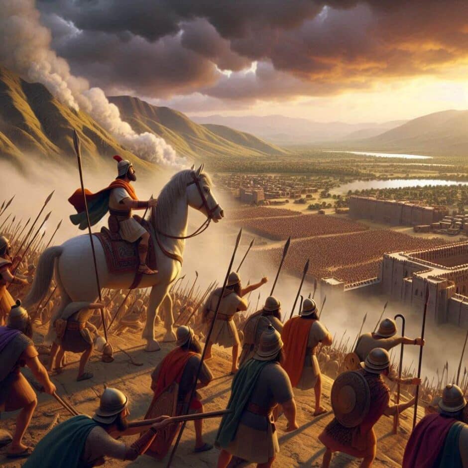 Ilustração dos israelitas conquistando uma cidade cananeia