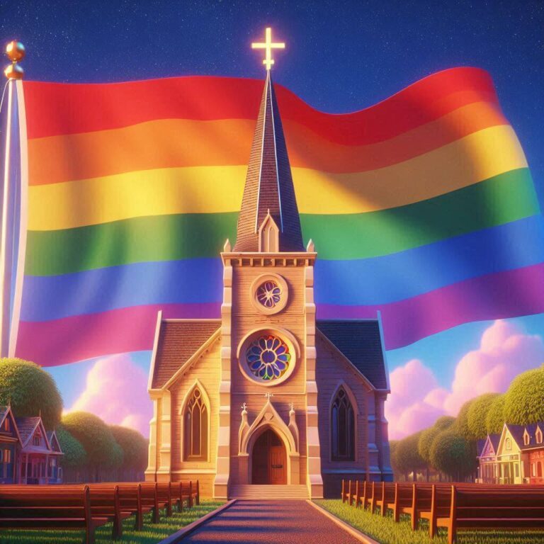 Ilustração de uma igreja inclusiva afirmativa