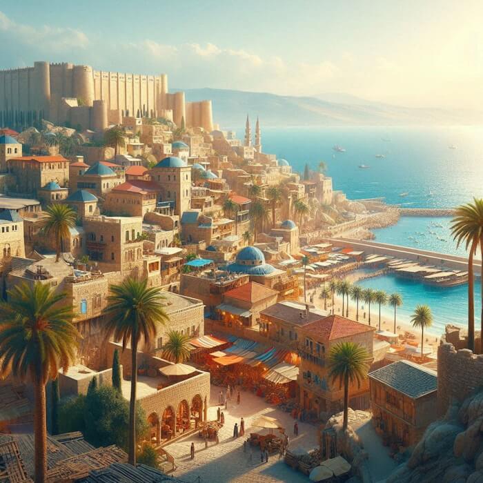 Ilustração da antiga cidade de Ascalom