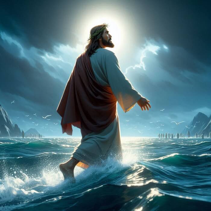 Ilustração Jesus andando sobre as águas. A linguagem dos milagres