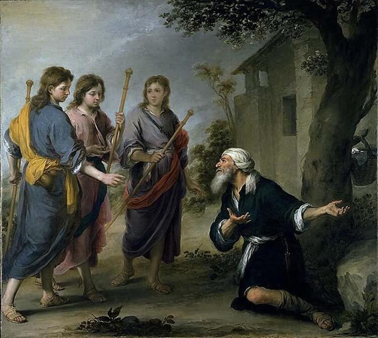 Abraão e os Três Anjos de Bartolomé Esteban Murillo, criada na segunda metade do século XVII