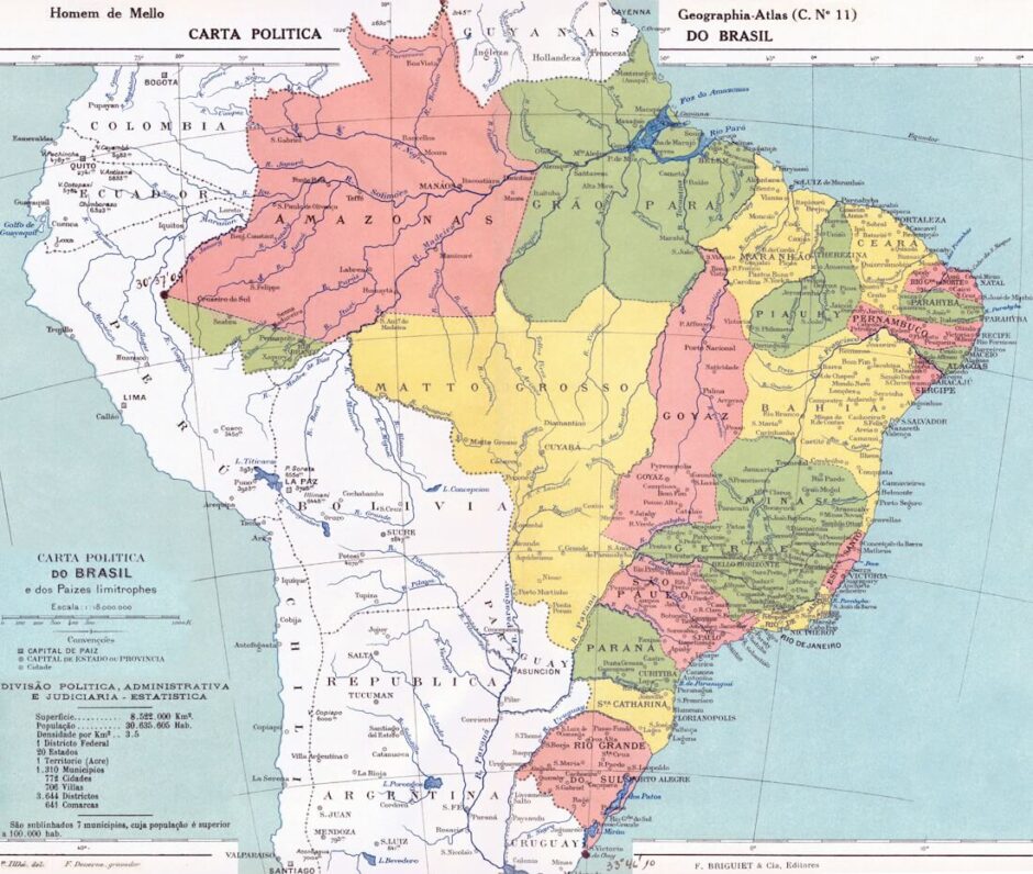 Mapa do Brasil (1923). País que adota a laicidade