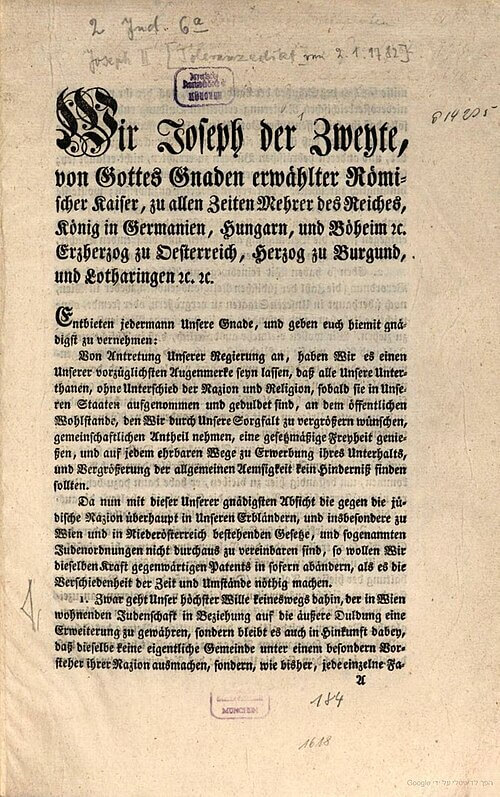 O Édito de Tolerância de 1782