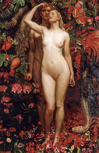 A mulher o homem e a serpente por Byam Shaw A mulher, o homem e a serpente, por Byam Shaw