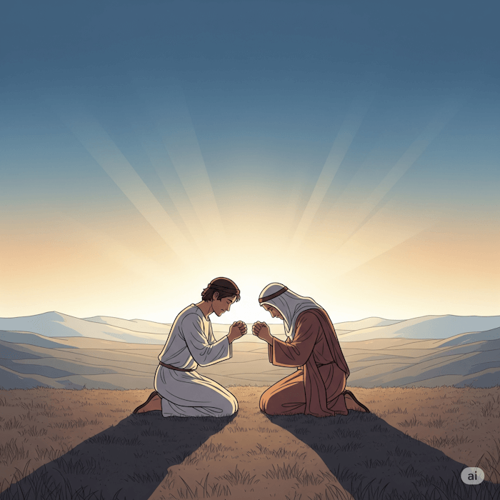 Ilustracao de duas pessoas orando Santificacao Ilustração de duas pessoas orando (Santificação)