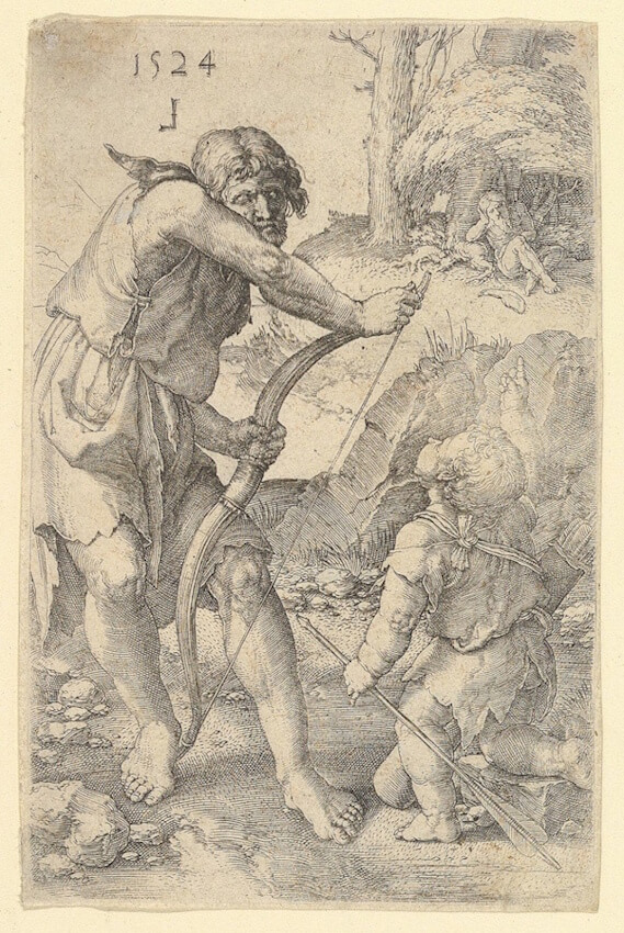 Lameque e Caim, gravura de 1524 de Lucas van Leyden