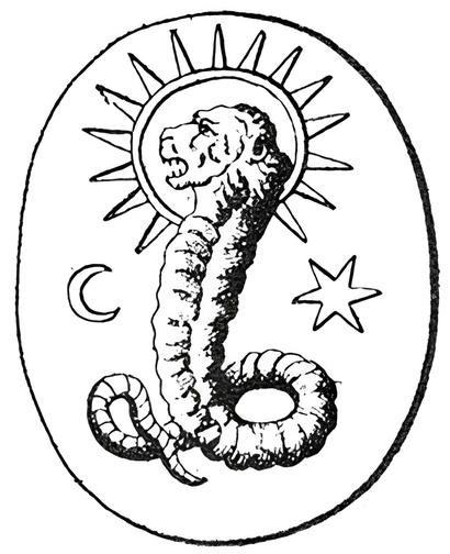 Uma divindade serpentina com cara de leao encontrada em uma joia gnostica Uma divindade serpentina com cara de leão encontrada em uma joia gnóstica