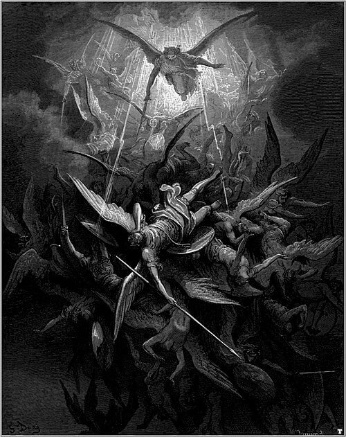 Uma ilustração da Guerra no Céu para o Paraíso Perdido de Milton , de Gustave Doré. Narrativa do Livro dos Gigantes