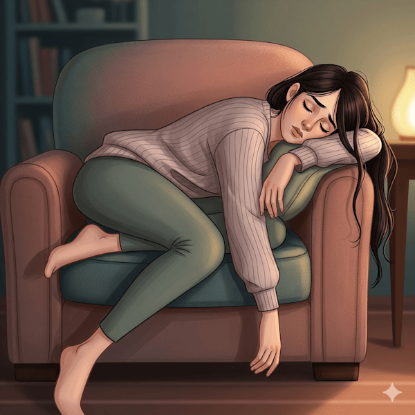 Ilustração de mulher descansando no sofá (Encontrando Descanso em um Mundo de Esgotamento)