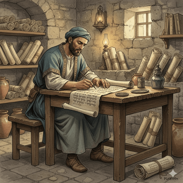 Ilustração de um Cronista escrevendo em um pergaminho