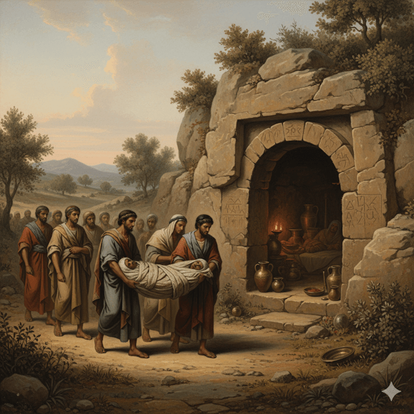 Ilustração de um sepultamento da Antiguidade (Morte)