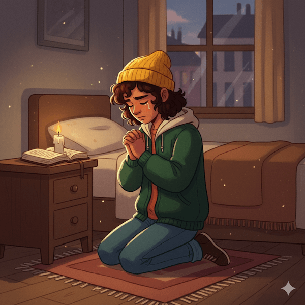 Young man praying (body like temple of the Holy Spirit)