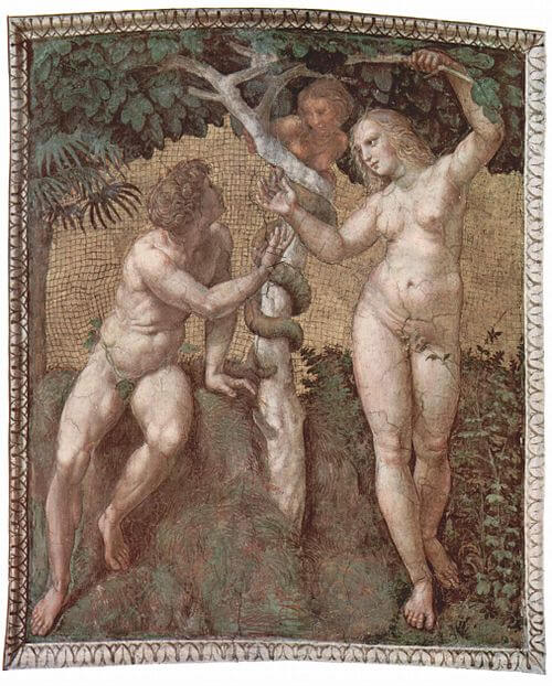Lilith como a serpente em pintura de Rafael, em 1508