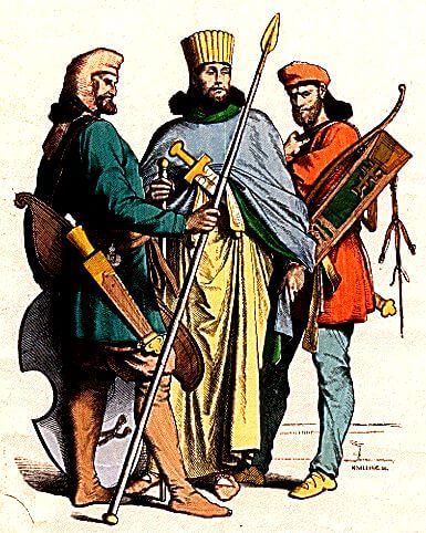 Roupas de antigo nobre e soldados persas