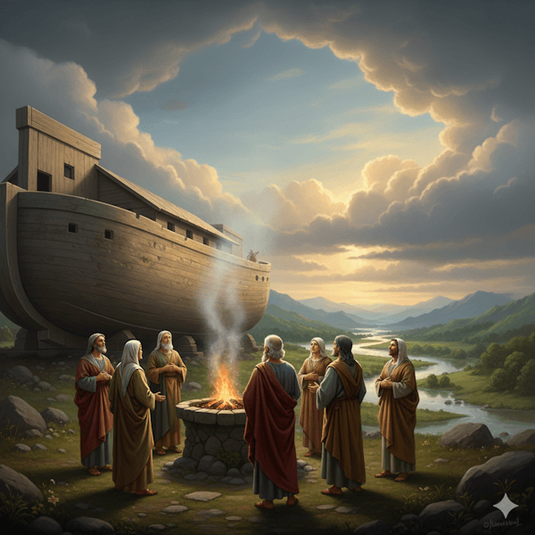 Ilustração de Noé fazendo um sacrifício ao Senhor (Aliança de Noé)