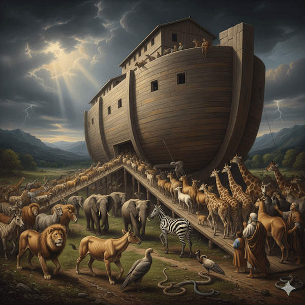 Ilustração de animais entrando na Arca