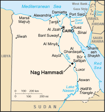 O local da descoberta, Nague Hamadi no mapa do Egito