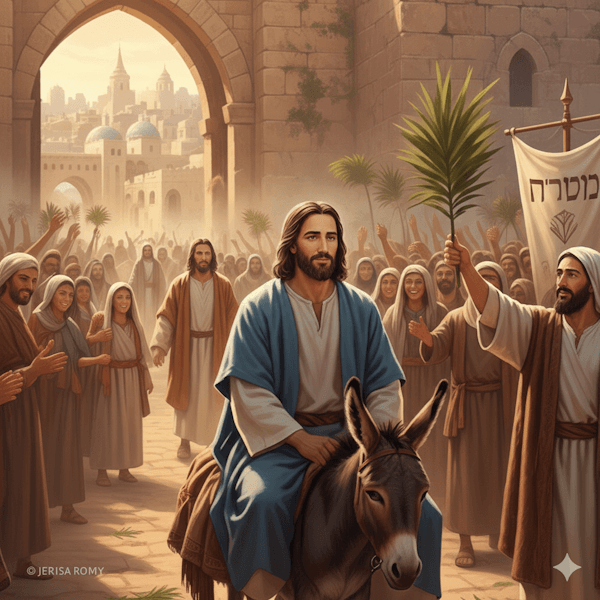 Ilustração da entrada triunfal de Jesus Cristo em Jerusalém