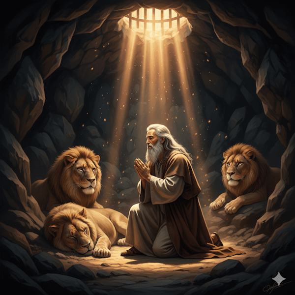 Ilustração de Daniel na cova dos leões. Devocional de Daniel