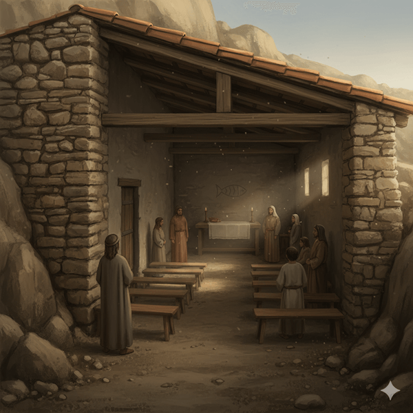 Ilustração de uma igreja no início do Cristianismo. Prática de Atos 2:42 na Igreja Moderna: Comunhão, Oração e Doutrina