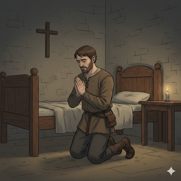 Homem orando ao lado de sua cama (Fidelidade)