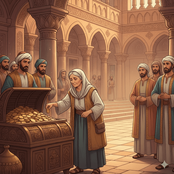 Ilustração da oferta de viúva.O Custo do Louvor: A História da Viúva e sua Oferta