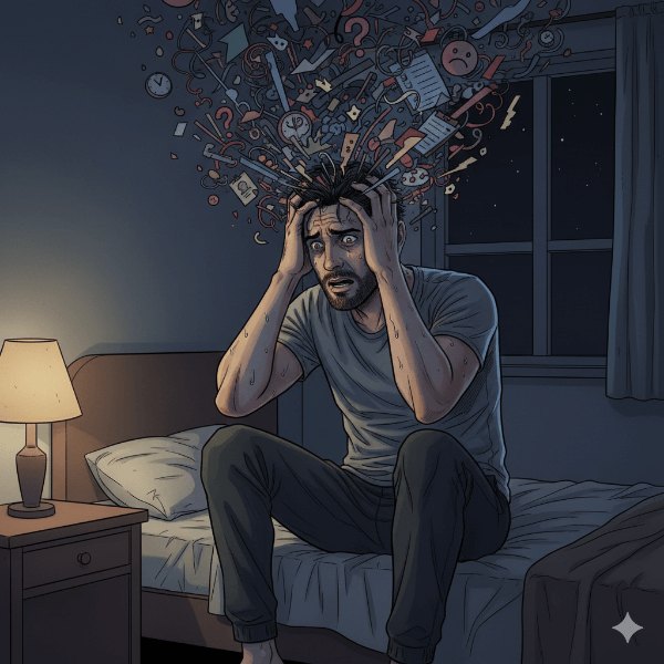Ilustração de um homem sofrendo de ansiedade