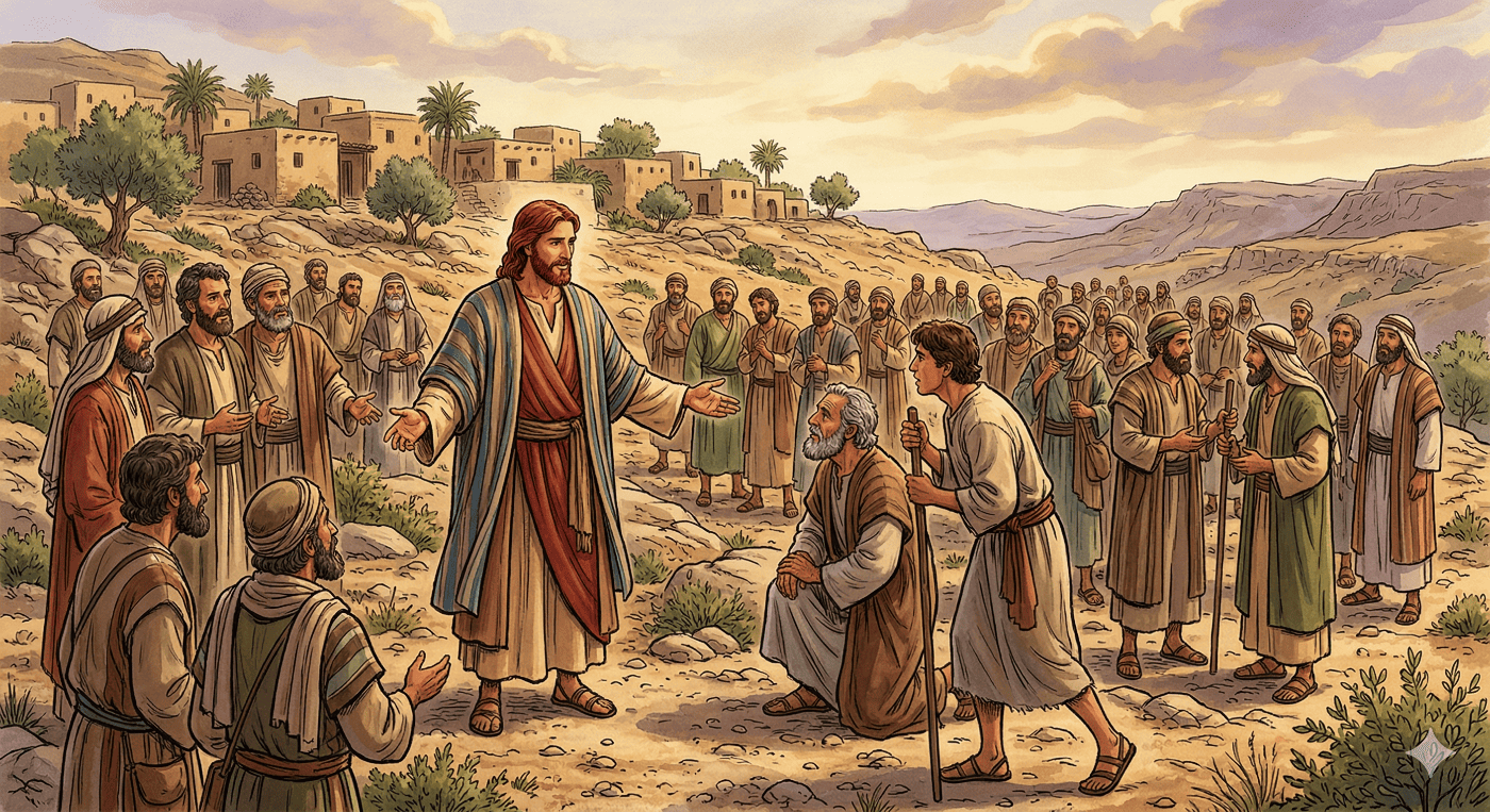 Ilustração de Jesus enviando os 70 líderes, conforme relato de Lucas 10:1