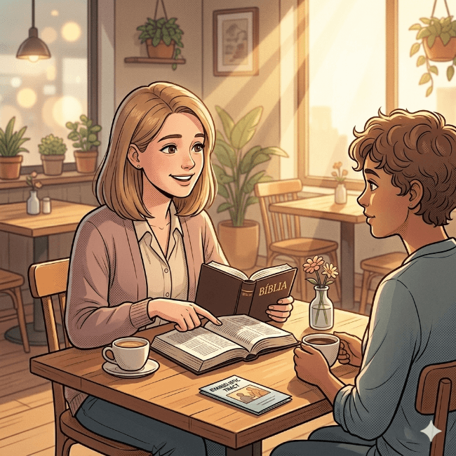 Ilustração de uma mulher evangelizando